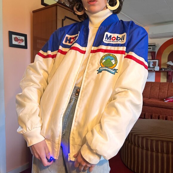 1980s Color blocked Mobil Racing jacket with Terry cloth lining - from HDT appar - Picture 7 of 13